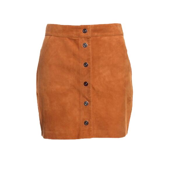 FRAME denim carmelo goat leather suede button down skirt 25 - Picture 2 of 8